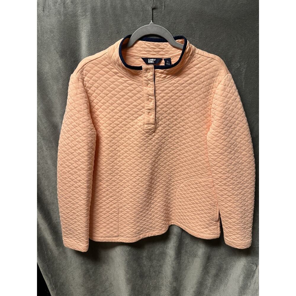 Lands’ End Quilted Pink Salmon Sweatshirt Pullover, Women Large 14-16 Pre-Owned